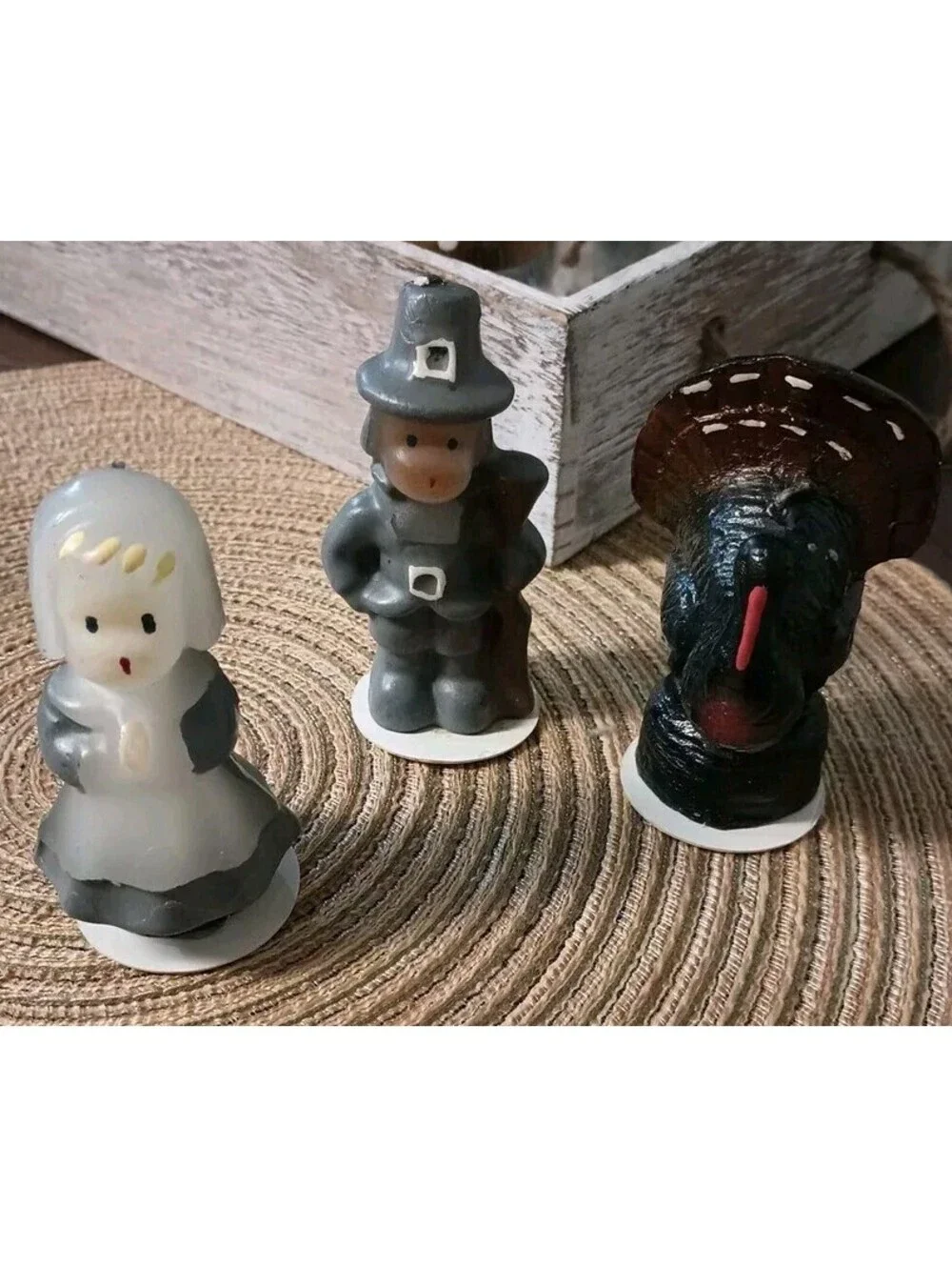 Vintage W/Box Pilgrims & Turkey Candles Centerpiece Thanksgiving America USA